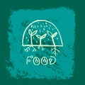 Bio food label. Square hand-drawn banner of Green Thinking badge on chalkboard background.